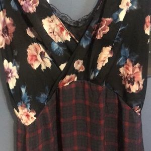 ZARA SMALL SHEER FLORAL/PLAID SLIP DRESS